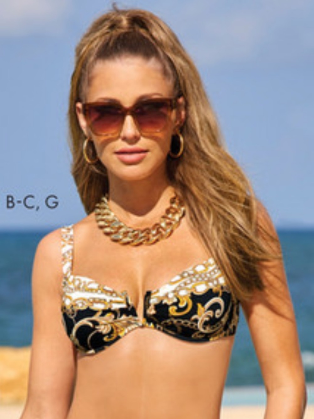 Carmen Marc Valvo Women’s Black & Gold Print Underwire Bikini NWT S